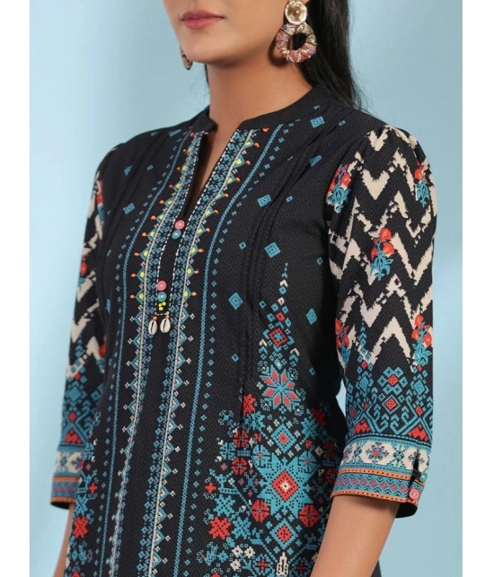 Juniper Cotton Printed Straight Womens Kurti - Black ( Pack of 1 ) - None