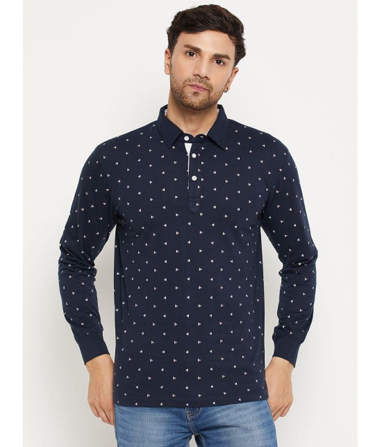 Wild West Cotton Blend Regular Fit Printed Full Sleeves Mens Polo T Shirt - Navy ( Pack of 1 ) - None