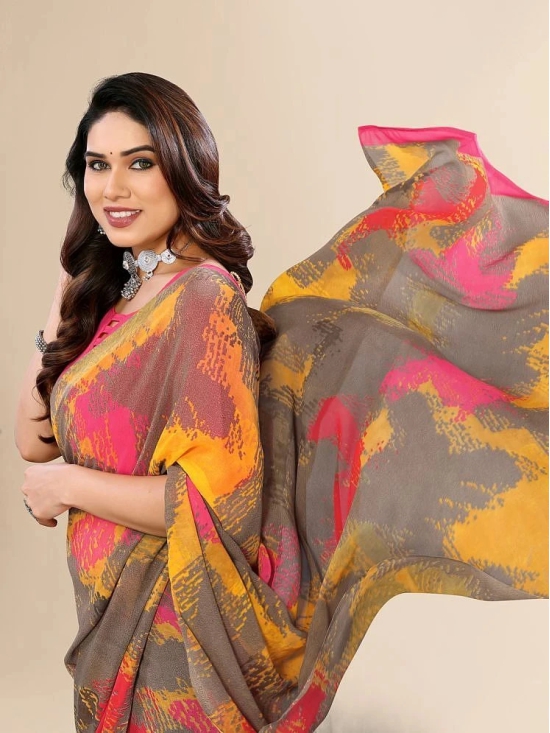 ANAND SAREES Chiffon Printed Saree With Blouse Piece - Pink ( Pack of 1 ) - Pink