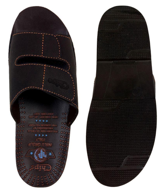 Chips - Brown Mens Leather Slipper - 6