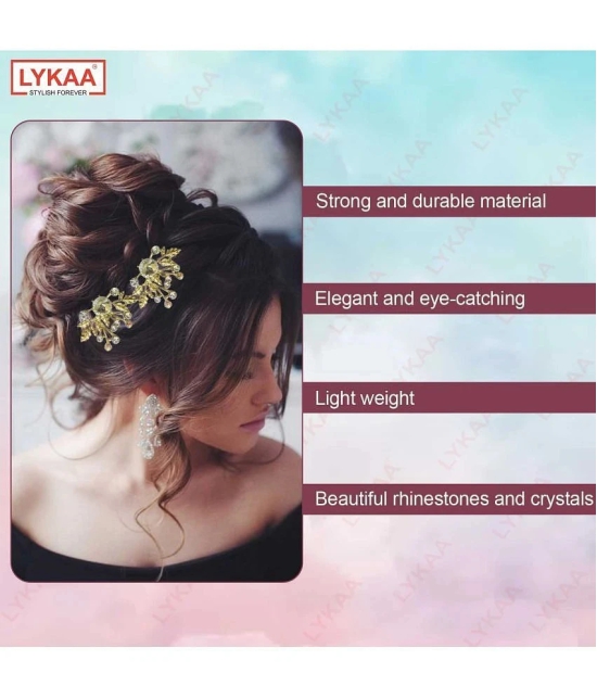 LYKAA Flower Hair Clips for Women Girls, Stylish Rhinestones Bun Hairpin Crystal Pearls Bun - 2 Pcs - Gold