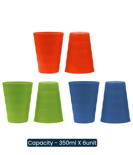 HOMETALES Plastic Wavy Tumblers Pack of 6, Multicolor, 350ml Each