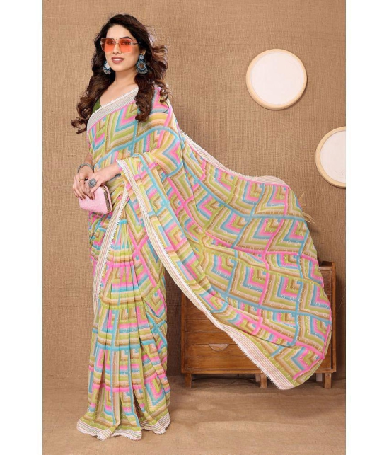 Gazal Fashions Georgette Printed Saree With Blouse Piece - Multicolour ( Pack of 1 ) - Multicolour