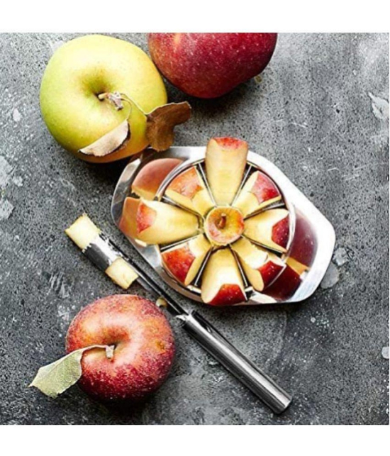 Tapixaa - Silver Stainless Steel Combo Of Apple Cutter & Pizza Cutter ( Set of 1 ) - Silver