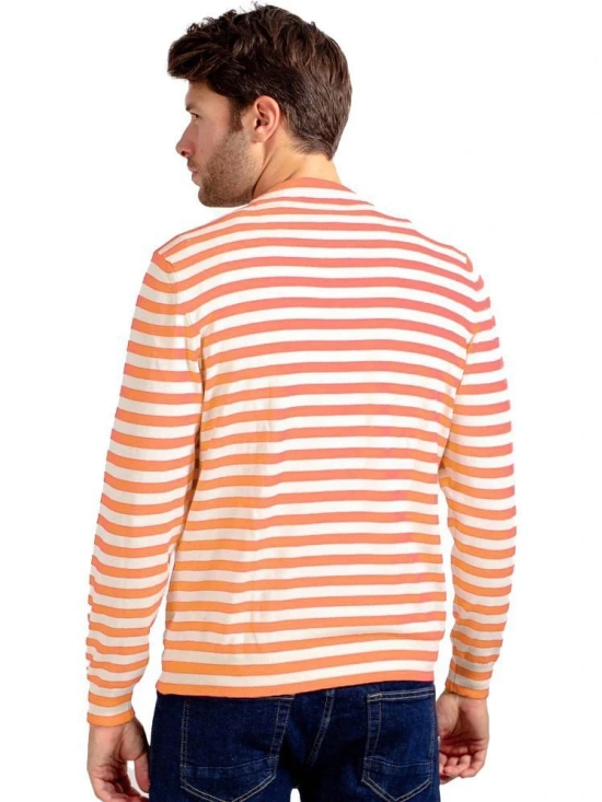 Leotude Cotton Blend Regular Fit Striped Full Sleeves Mens Round T-Shirt - Peach ( Pack of 1 ) - None