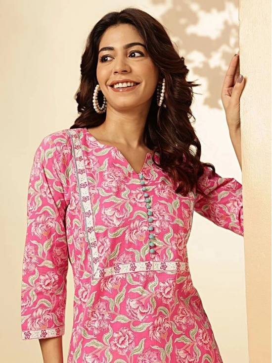 Vbuyz Cotton Printed Straight Womens Kurti - Pink ( Pack of 1 ) - None