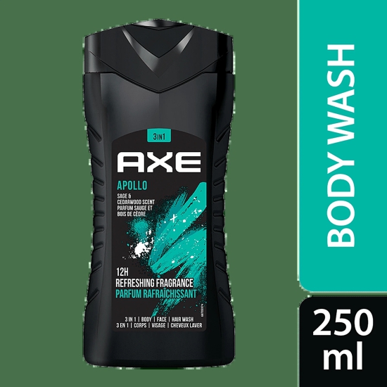 Axe Apollo 3 In 1 Body Wash - For Men, Sage & Cedarwood Scent, Long-Lasting Fragrance, 250 Ml