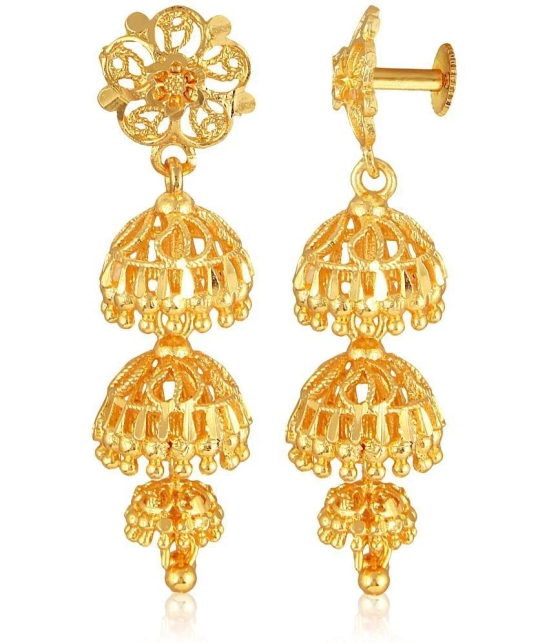 VIVASTRI Golden Jhumki Earrings ( Pack of 1 ) - Golden