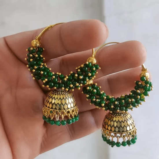 Traditional Ethnic Fancy Green Color hoop Oxidized Jhumka Jhumki for Women Alloy Jhumki Earring, Drops & Danglers, Chandbali Earring, Earring Set