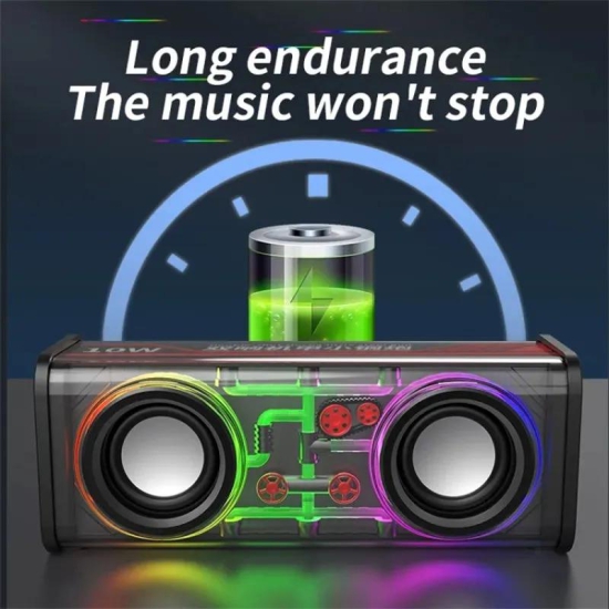 V8 Transparent Mecha Music Speaker Bluetooth 5.0 Wireless Subwoofer with RGB Light-White