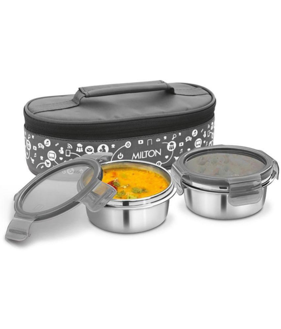 Milton Lifestyle Lunch Stainless Steel Lunch Box, 2 Containers, Grey