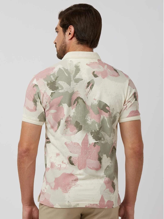 Off White Floral Print Slim Fit Polo