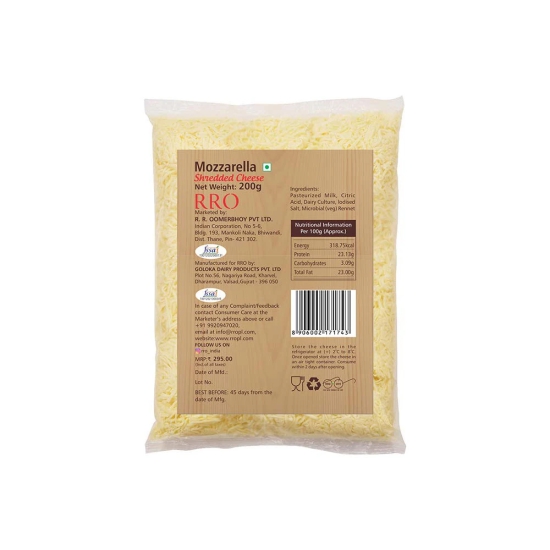 Rro Mozzarella Shredded Cheese, 200 Gm