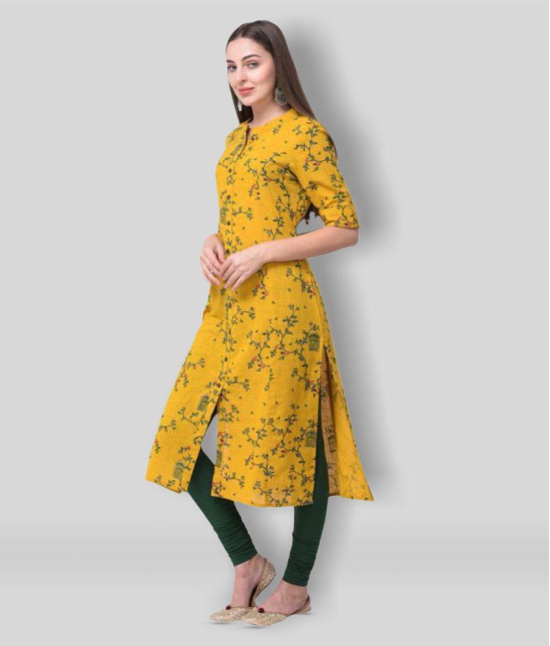 Pistaa - Yellow Cotton Women's Front Slit Kurti ( Pack of 1 ) - XS