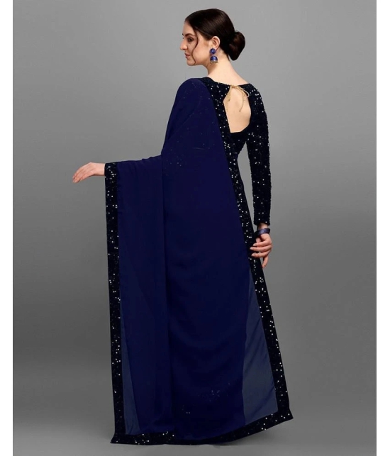 Apnisha Banarasi Silk Embellished Saree With Blouse Piece - Navy Blue ( Pack of 1 ) - Navy Blue