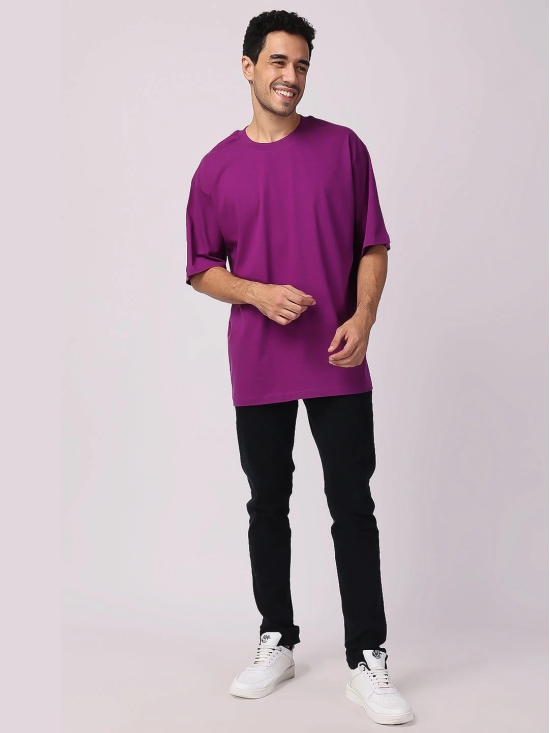 Purple Plain Oversized Drop Shoulder T-Shirt-M / Purple