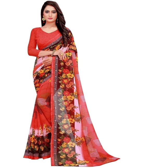 Saadhvi Georgette Printed Saree With Blouse Piece - Multicolour ( Pack of 1 ) - Multicolour