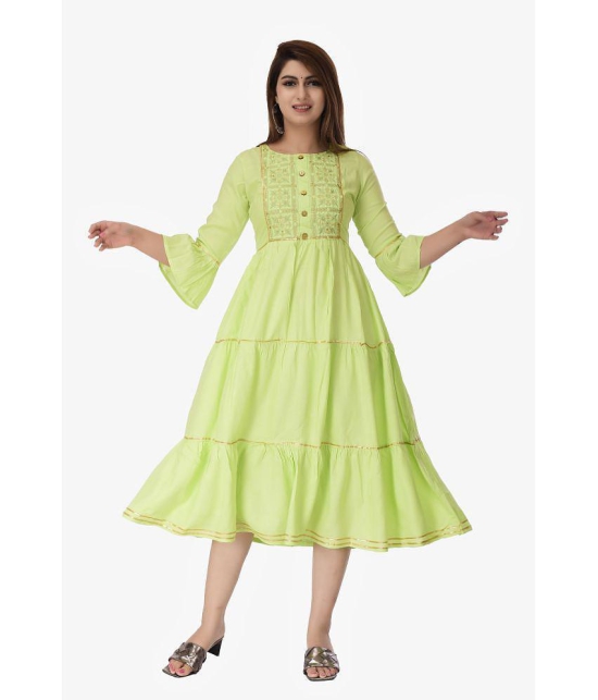 Maquien - Green Rayon Women's Tiered Flared Kurti ( Pack of 1 ) - S