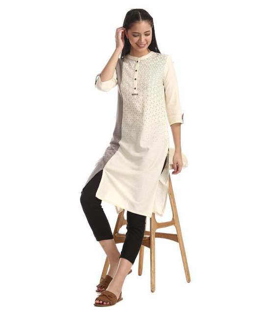 Karigari - Beige Cotton Women's Front Slit Kurti ( Pack of 1 ) - L