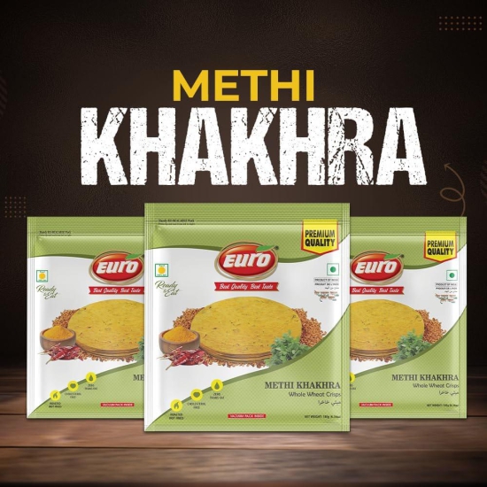 Euro Methi Khakhra 180Gm Pack of 4 |Roasted Not Fried | Cholesterol Free | Zero Transfat |Vacuum-Sealed for Freshness | Authentic Gujarati Snack, Ideal for Tea Time | Healthy Khakhra Options| Healthy Snacking