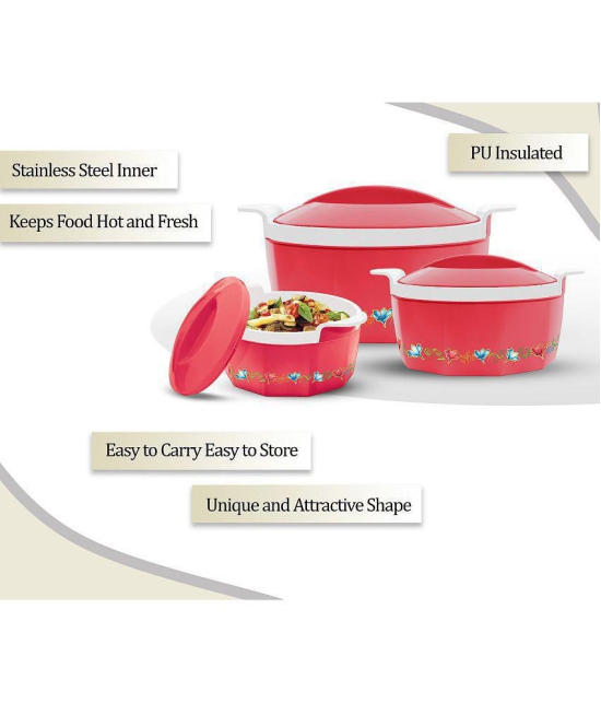 Milton - Red Steel Thermoware Casserole ( Set of 3 , 1350 mL ) - Red