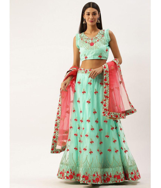 Om Shantam Sarees Green,Pink Net Chaniya Choli Semi Stitched Lehenga Single - Free Size