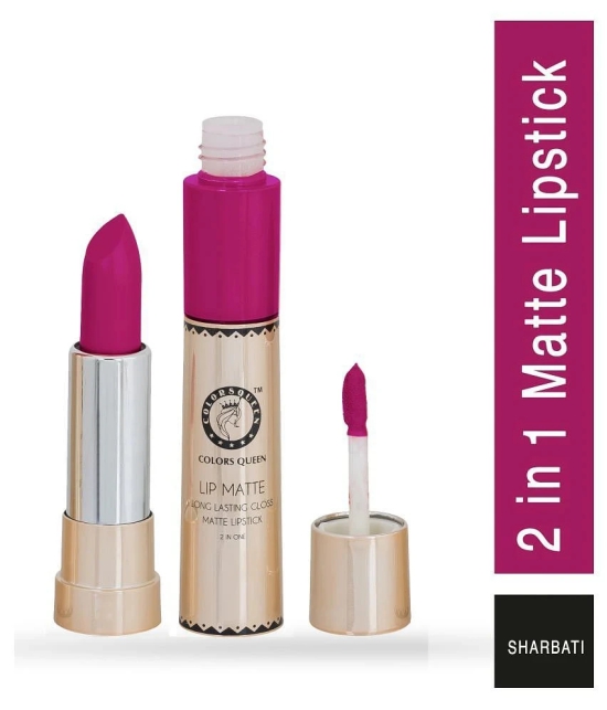 Colors Queen Lip Matte 2 in 1 Lipstick With Queen Lips Lip Balm (Pack of 2) Sharbati Pink