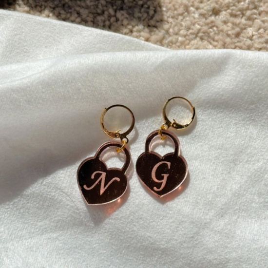 Initial Heart Lock Earrings