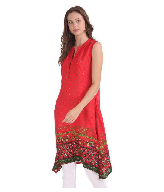 Karigari - Red Rayon Women's Asymmetrical Kurti - L