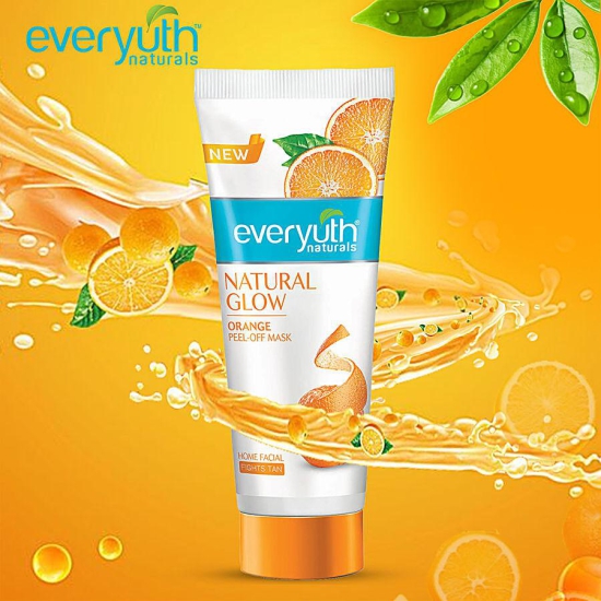 Everyuth Naturals Natural Glow Peel-Off Mask - Orange, Home Facial, Fights Tan, No Harmful Chemicals, 90 G Tube