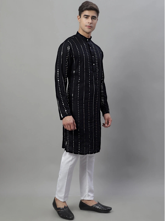 Men's Embroidered Mirror Work Kurta Payjama Sets-XXL / Black