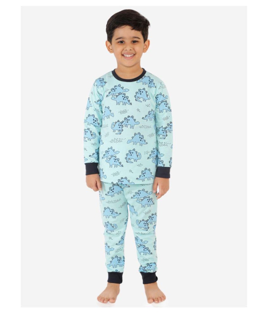 Lazy Shark Boys Turquoise Blue  Black Dinosaur Printed Night Suit - None