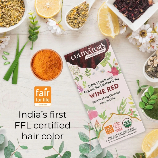 Cultivators Organic Hair Colour - Herbal Hair colour for Women and Men - Ammonia Free Hair Colour Powder - Natural Hair Colour Without Chemical, (Wine Red) - 100g