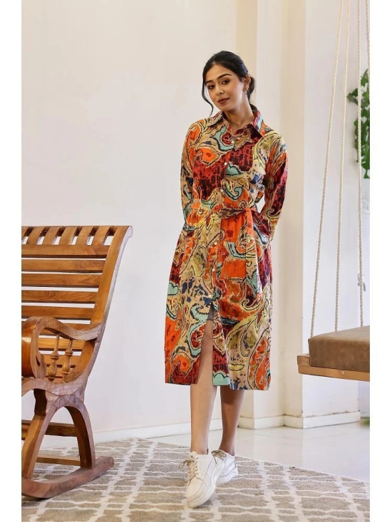 Label Flavia Cotton Printed Midi Womens Shirt Dress - Multicolor ( Pack of 1 ) - None