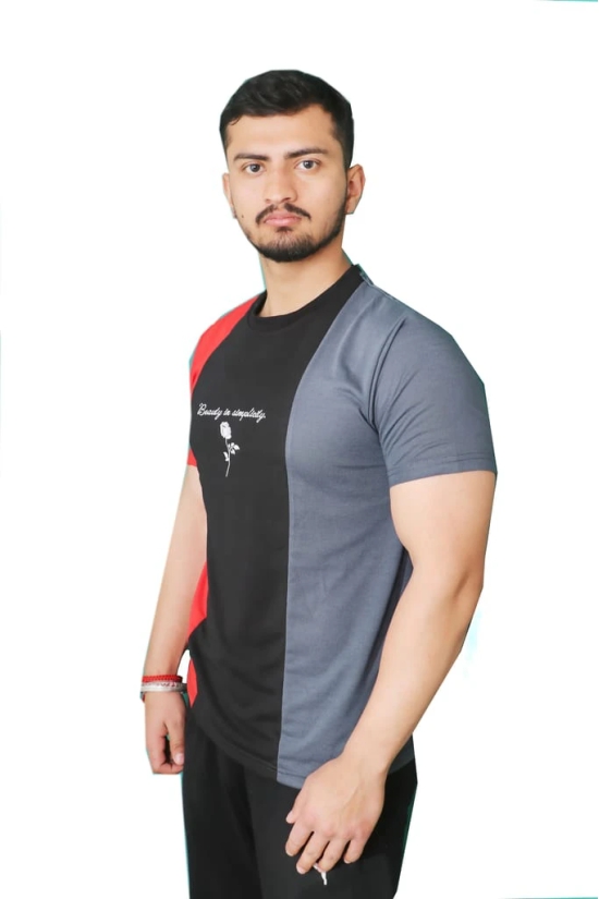 NVA Quality Solid Men's Round Neck Cotton Blend Half Sleeve Red Black Grey T-Shirt