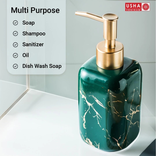 USHA SHRIRAM 300ml Ceramic Soap Dispenser Set, Kitchen Dish Soap Pump, Hand Shower Washing, Green, Pack of 4-USHA SHRIRAM 300ml Ceramic Soap Dispenser Set, Green, Pack of 4 | Kitchen & Hand Soap