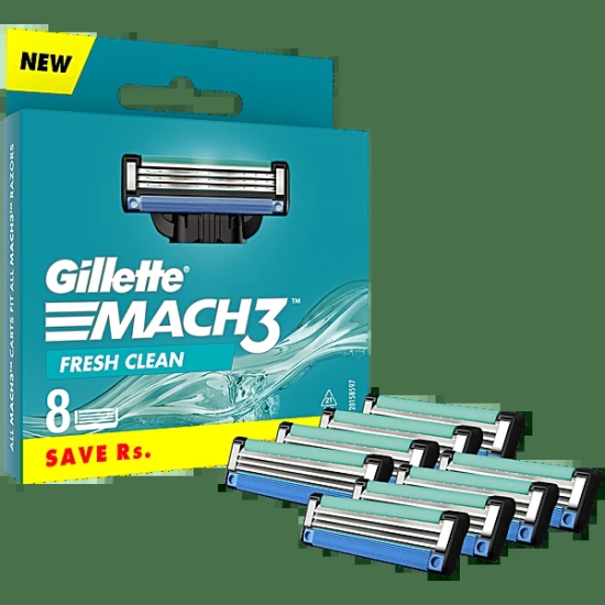 Gillette Mach 3 - Manual Shaving Razor Blades Cartridge, 8 Pcs