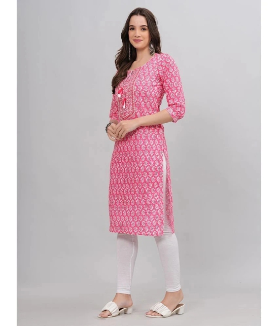 JC4U Cotton Printed Straight Womens Kurti - Pink ( Pack of 1 ) - None