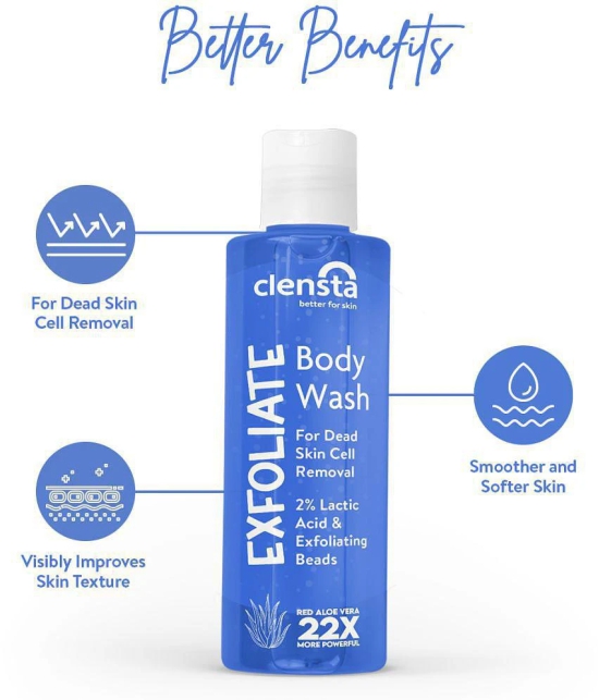 Clensta Exfoliating Body Wash, 200ml,With Red Aloe Vera, 2% Lactic Acid, and Exfoliating Beads, For Skin Exfoliation and Younger-Looking Skin