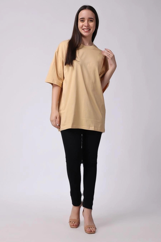 Womens Beige Plain Oversized Drop Shoulder T-Shirt-M / Beige