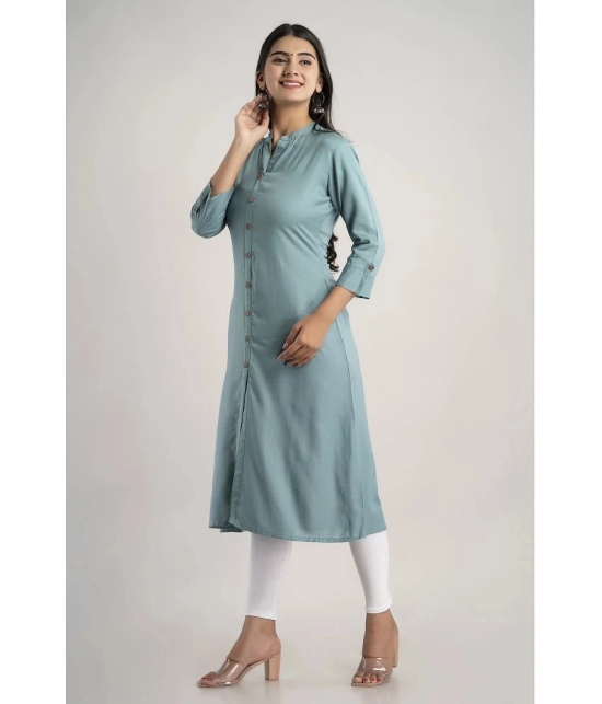 MAUKA - Turquoise Rayon Womens Front Slit Kurti ( Pack of 1 ) - L