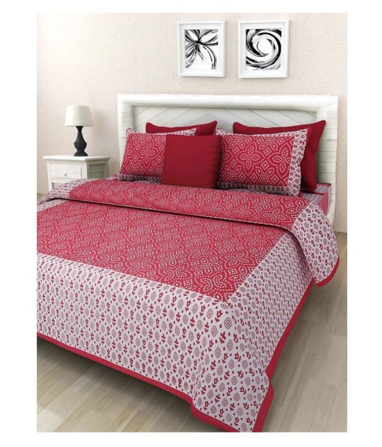 Frionkandy - Red Cotton Double Bedsheet with 2 Pillow Covers - Red