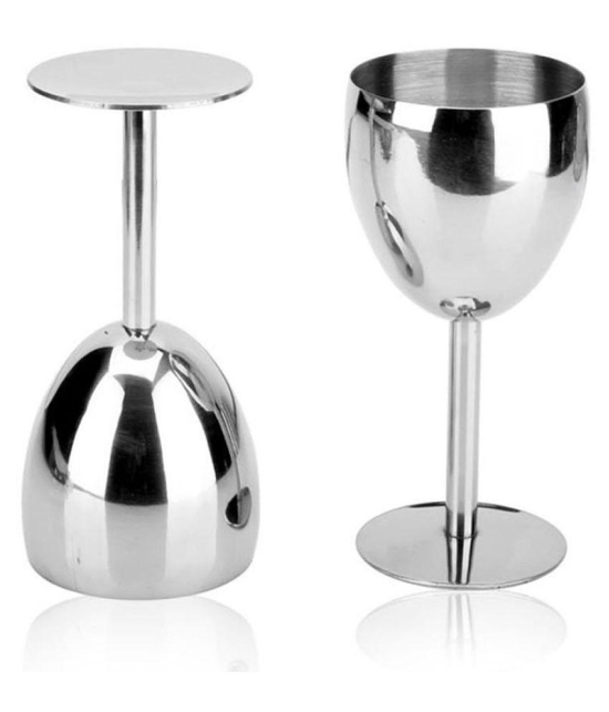 Dynore Set of 2 stainless steel goblet Glass (wine glass) with Lid Ash Tray - Silver