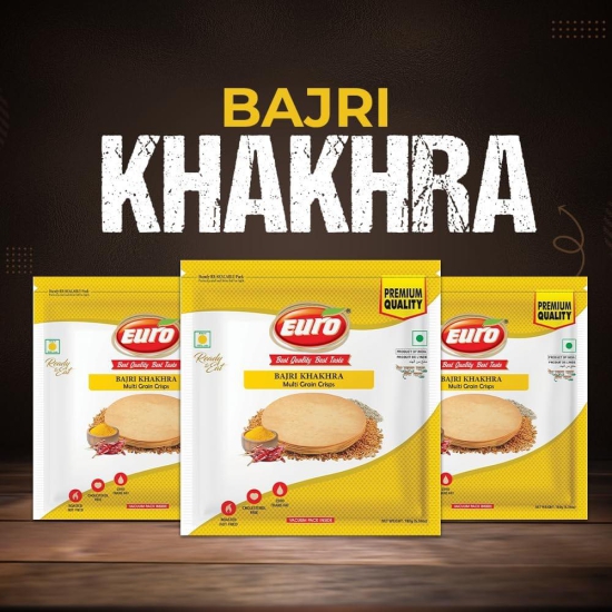 Euro Bajri Khakhra 180Gm Pack of 4 |Roasted Not Fried | Cholesterol Free | Zero Transfat |Vacuum-Sealed for Freshness | Authentic Gujarati Snack, Ideal for Tea Time | Healthy Khakhra Options| Healthy Snacking