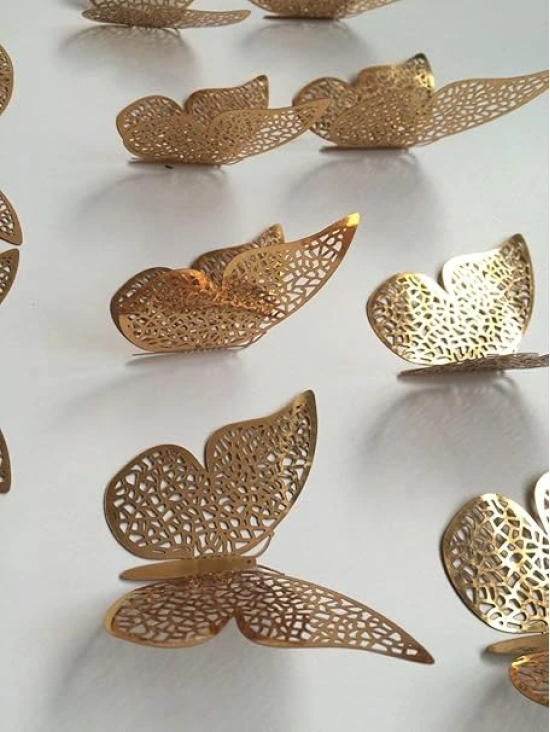 KATHIYAWADI 3D Home Decor Butterfly with Sticking Pad (Shimmer Golden, Set of 12)