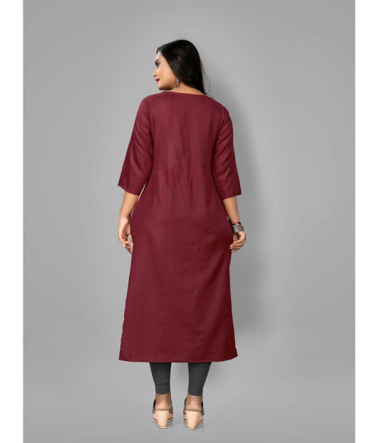 RIAANA - Maroon Cotton Blend Women's Straight Kurti ( Pack of 1 ) - None