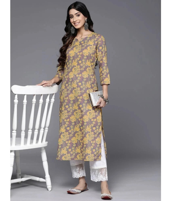 Varanga Cotton Printed Straight Womens Kurti - Yellow ( Pack of 1 ) - None