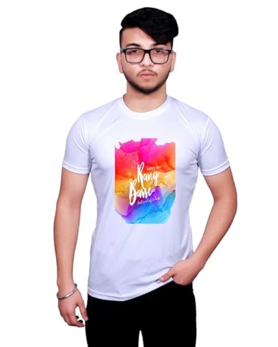 NITYANAND CREATIONS Round Neck White Holi T-Shirt for MEN-HOLI-T-SHIRT-11508-M