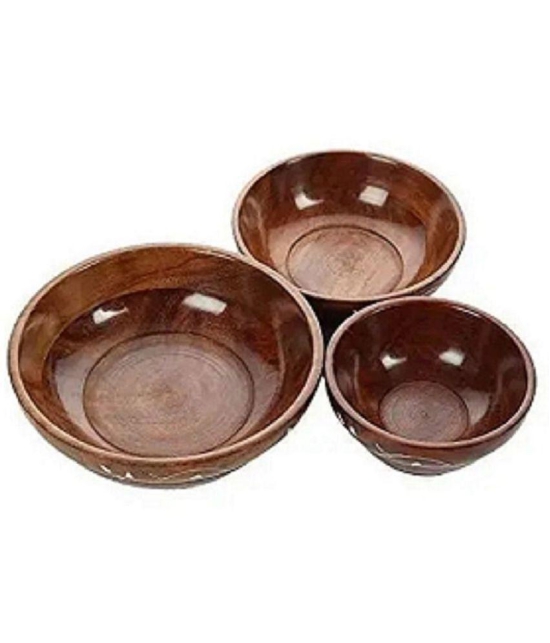 7 Star Traders serving bowl set Wooden Serving Bowl 120 mL ( Set of 3 ) - Brown