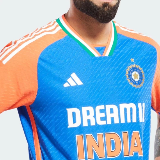 India Cricket T20 International Jersey 2024-S / Dark Blue / True Orange / 100% Recycled Polyester